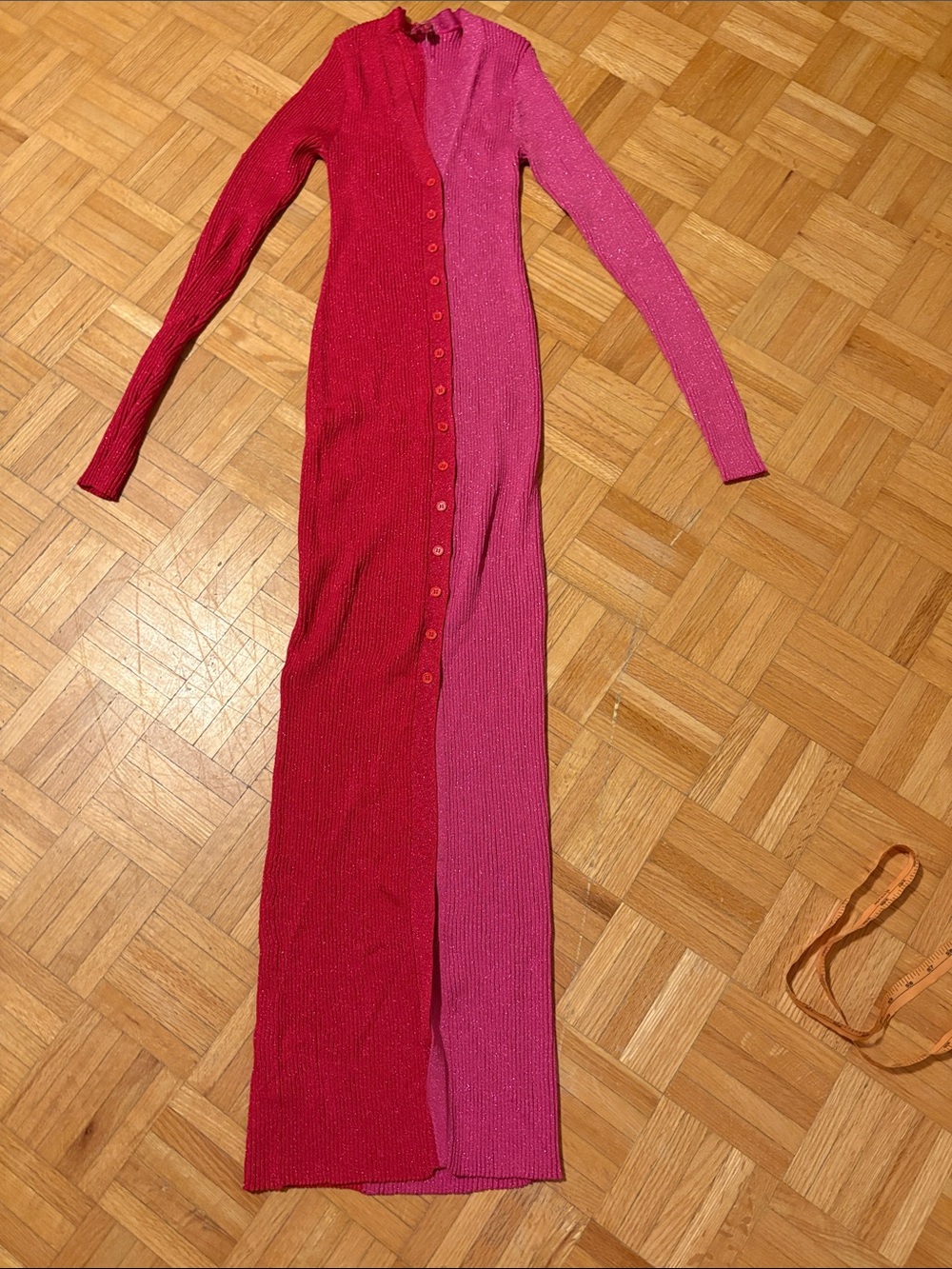 Staud Two-Tone Pink & Fuchsia Long Button-Front Knit Dress
